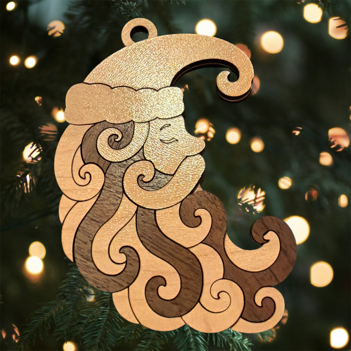 Santa Christmas Ornament | Laser-Cut Wooden Holiday Ornament