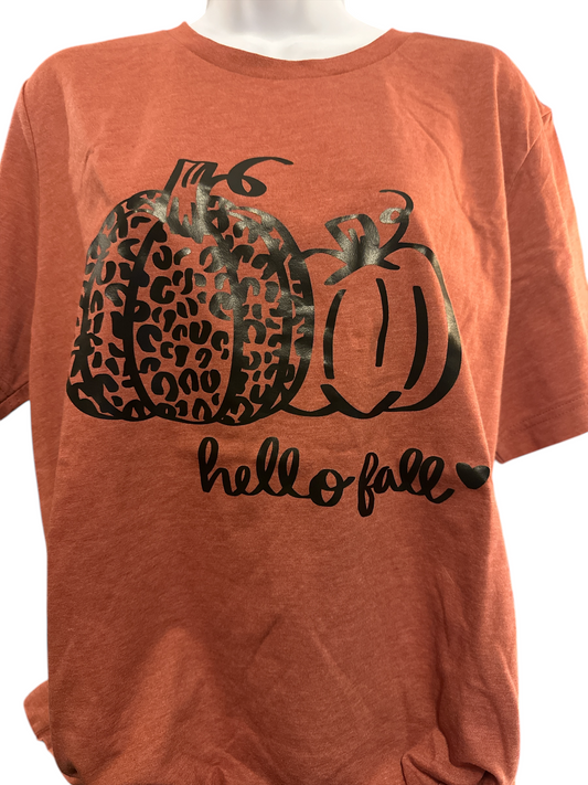 Hello Fall Leopard Print Graphic Tee – Rust