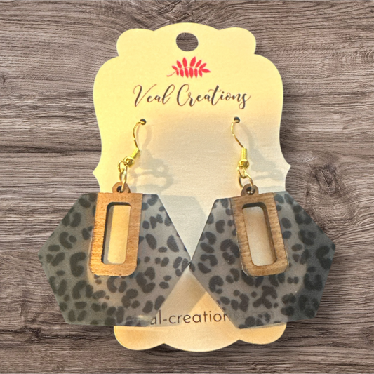 Wild and Wood – Leopard and Wood Acrylic Earrings