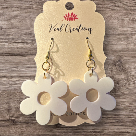 White Acrylic Flower Earrings