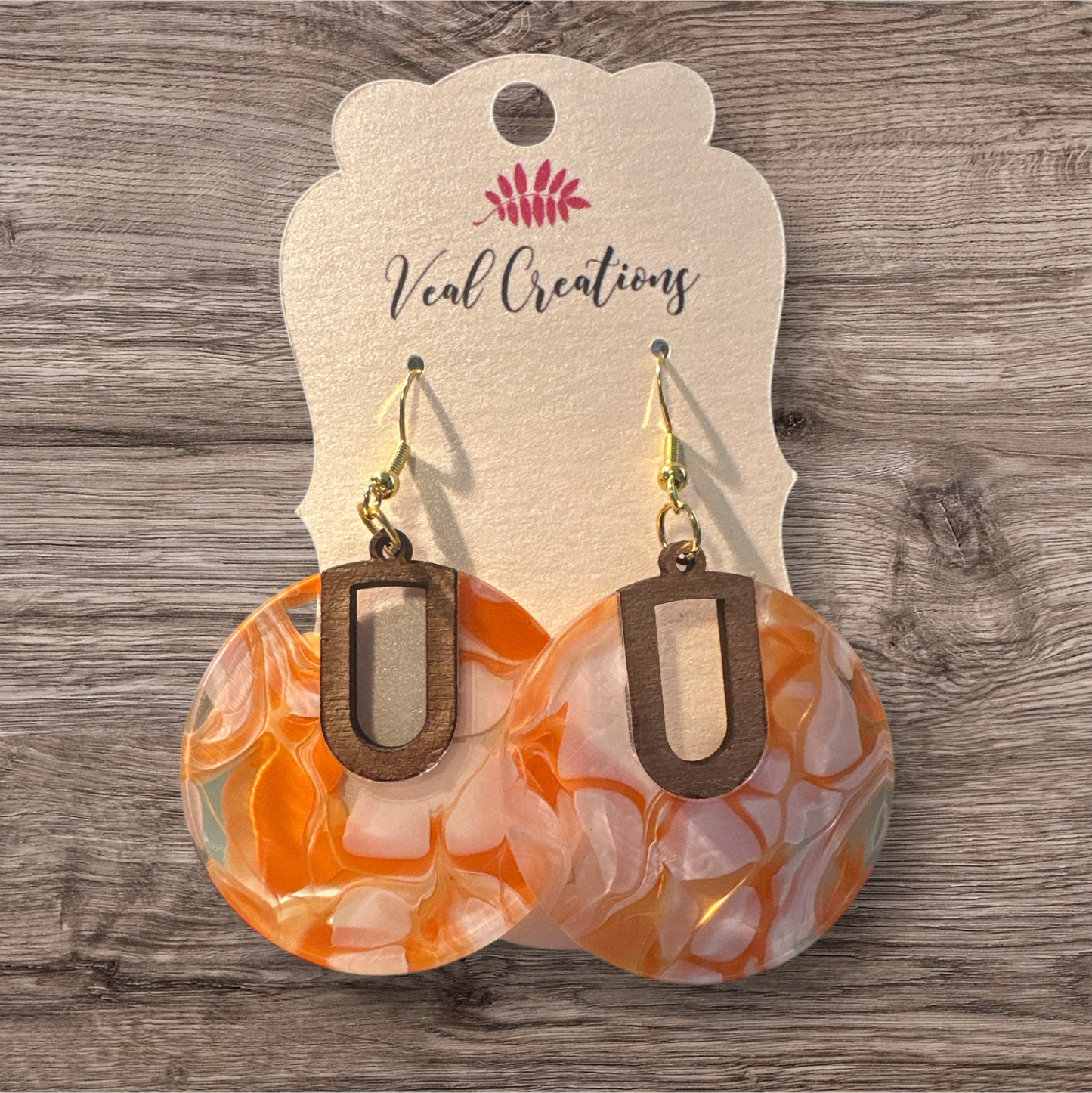 Citrus Swirl – Orange and White Marble Acrylic Earrings