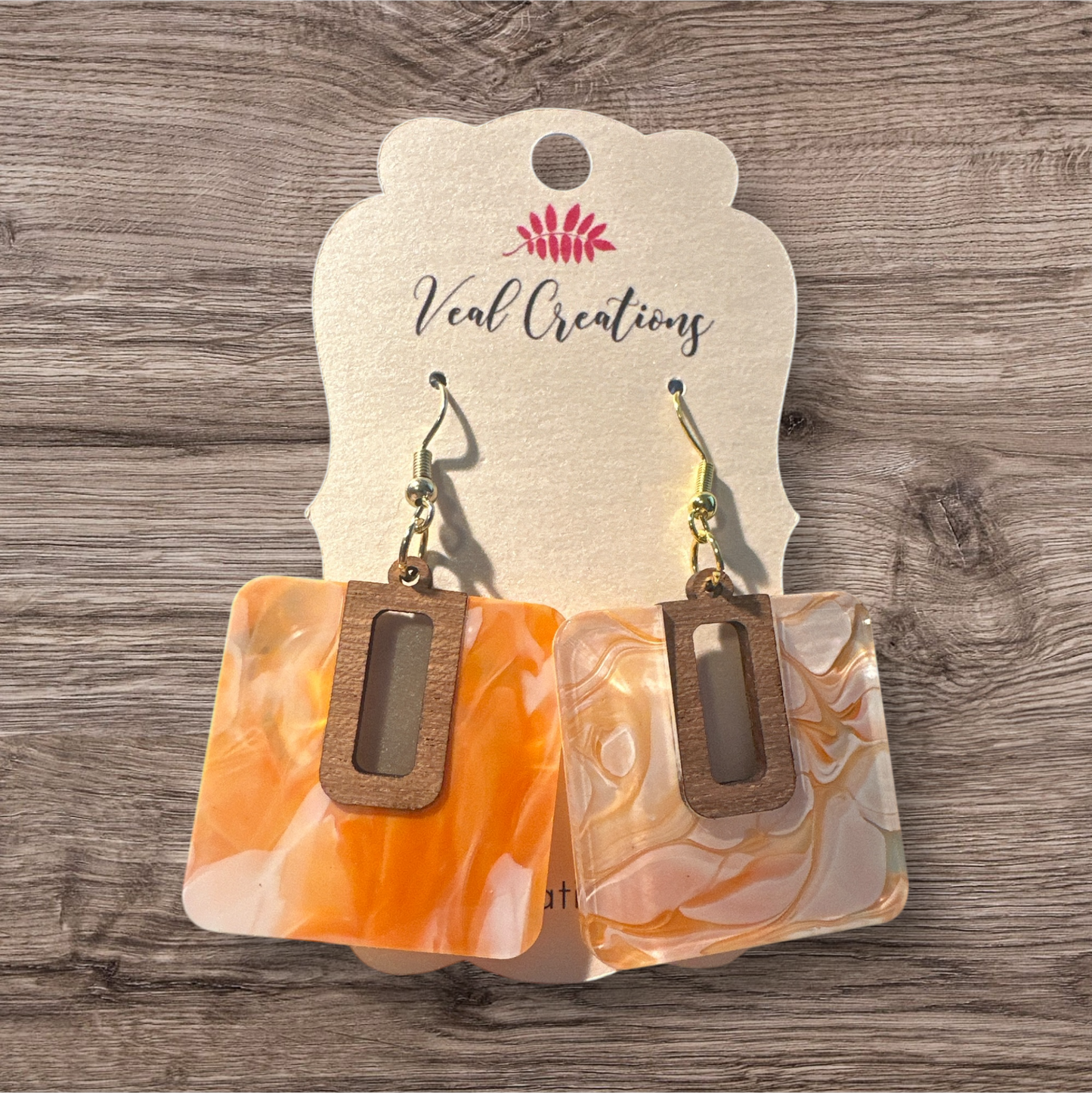 Citrus Swirl – Orange and White Marble Acrylic Earrings