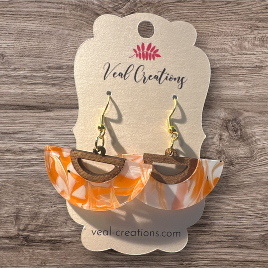 Citrus Swirl – Orange and White Marble Acrylic Earrings