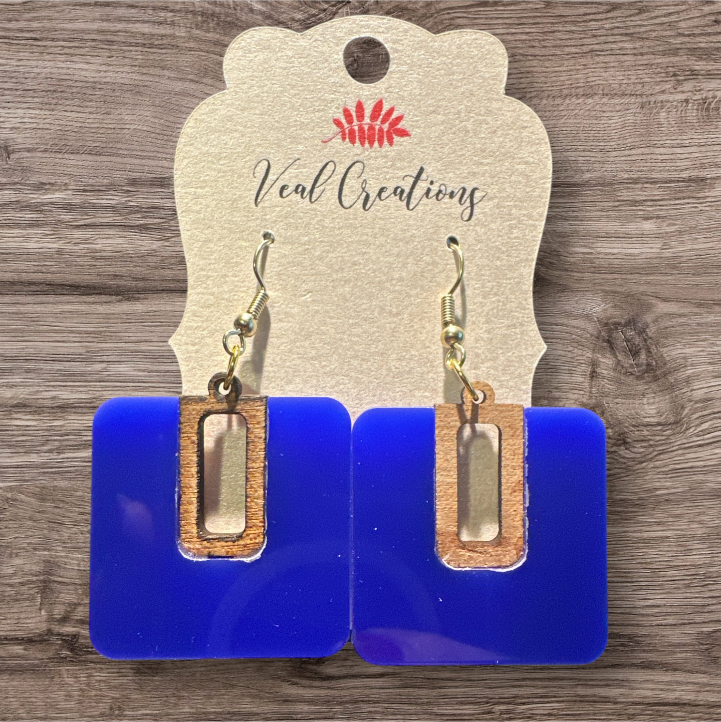 Ocean Breeze – Blue Acrylic and Wood Earrings