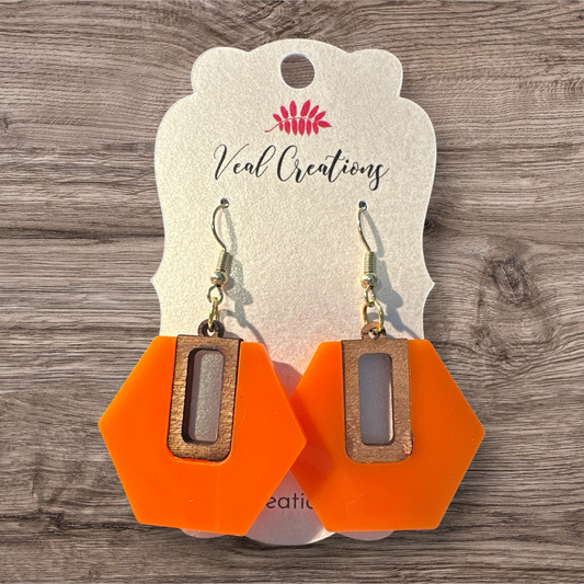 Bold & Bright – Orange Wood and Acrylic Earrings