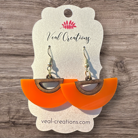 Bold & Bright – Orange Wood and Acrylic Earrings