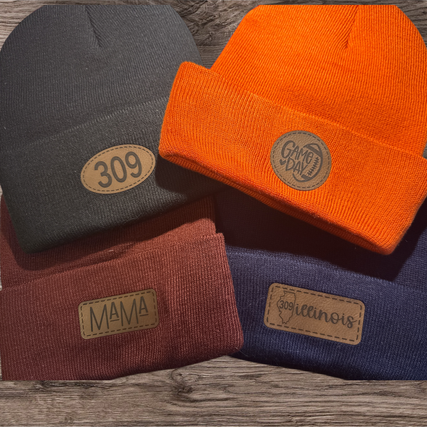 Custom Beanie Hats with Engraved Leather Patch – Design Your Own Logo or Message