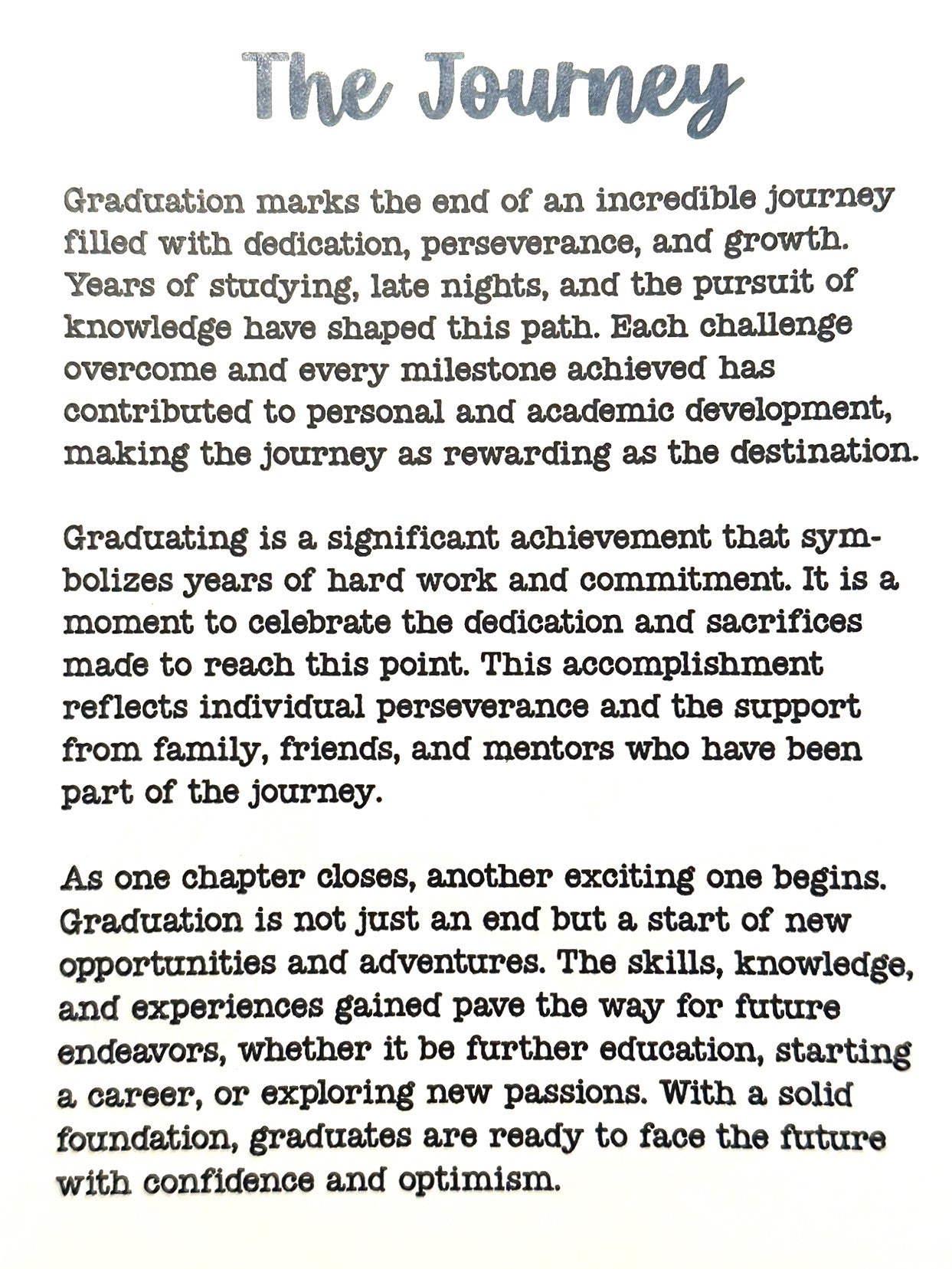 The Journey - Graduation Story Card Ornament