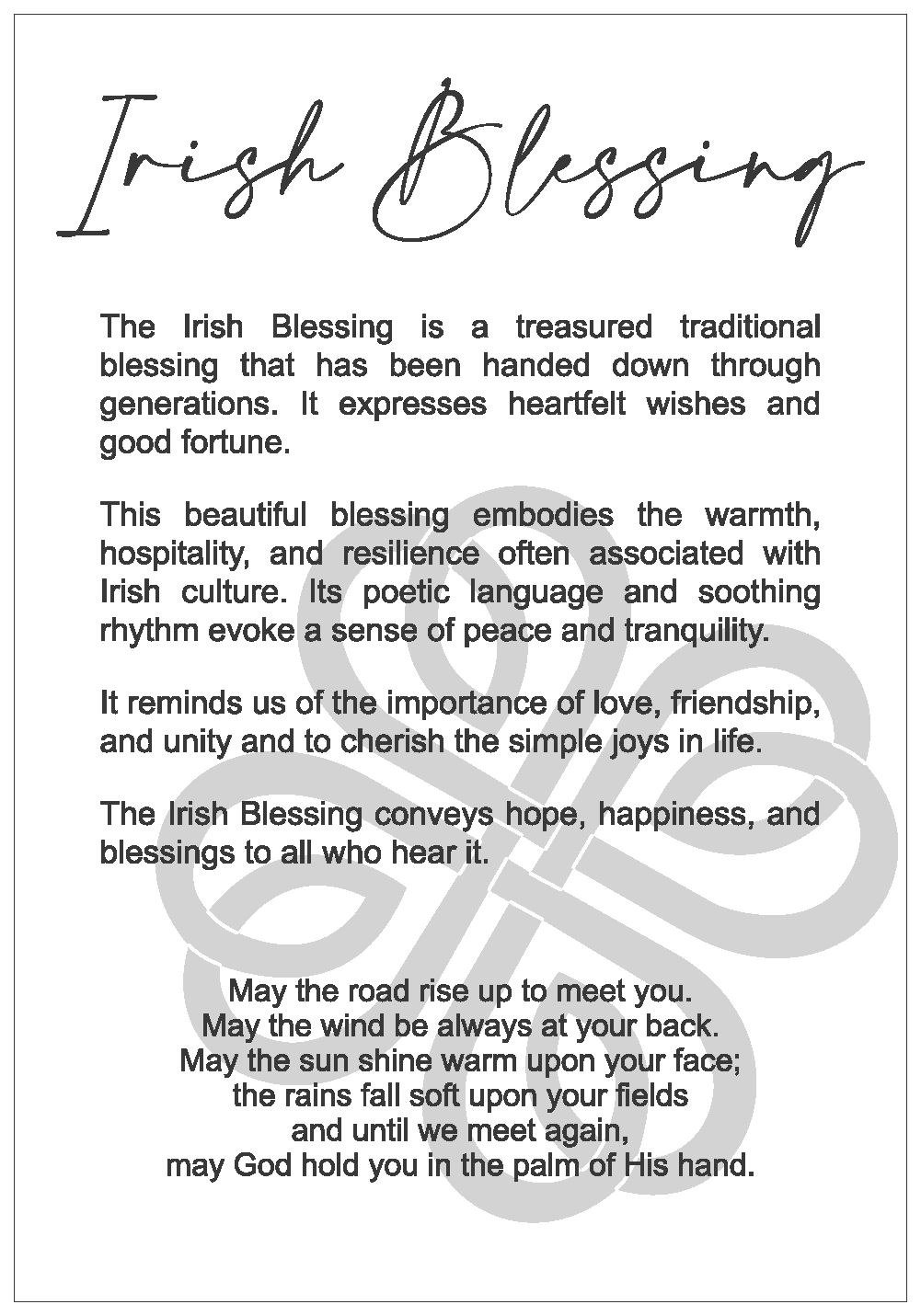 Irish Blessing Four‑Leaf Clover Celtic Story Card Ornament