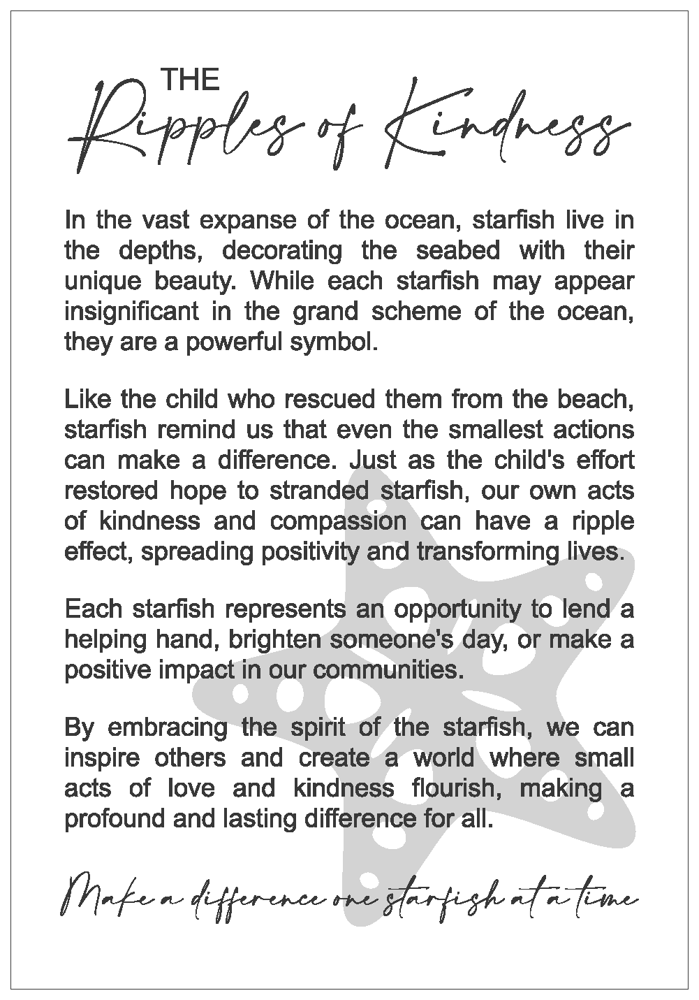 Ripples of Kindness Starfish Story Card Ornament