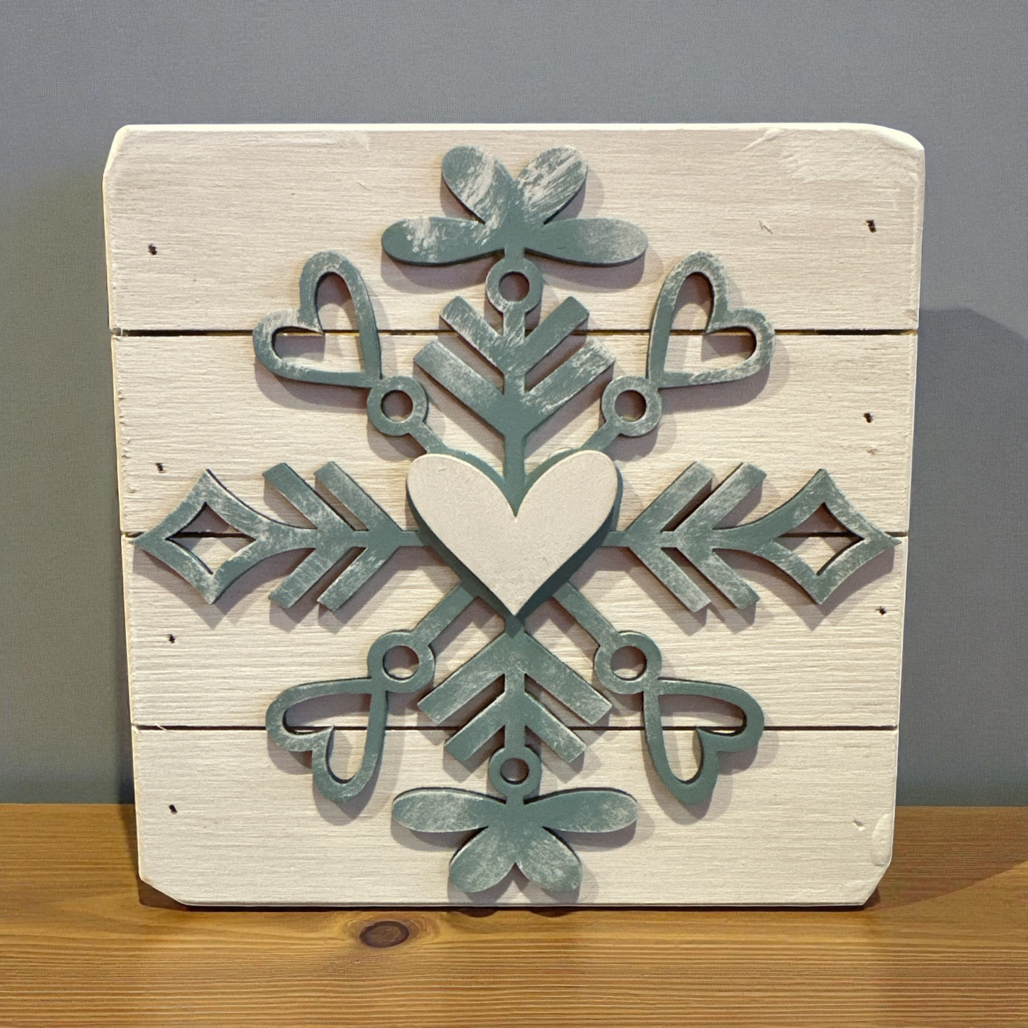 Wooden Heart Snowflake Décor – Rustic Winter Accent