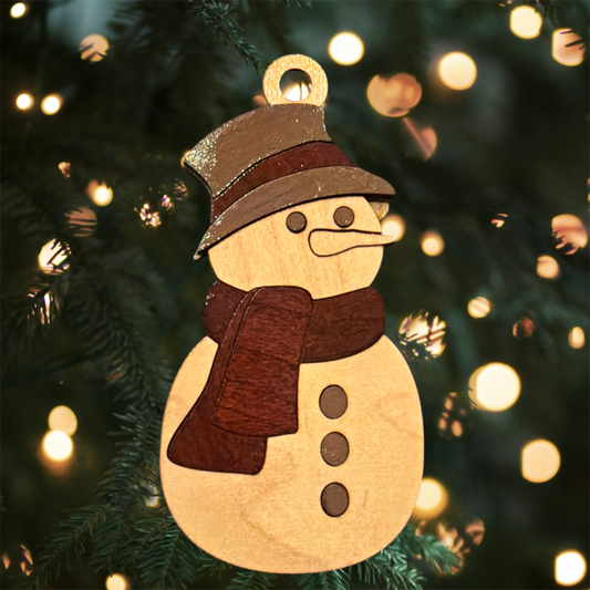 Snowman Christmas Ornament | Laser-Cut Wooden Holiday Ornament