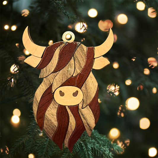 Highland Cow Christmas Ornament | Laser-Cut Wooden Ornament