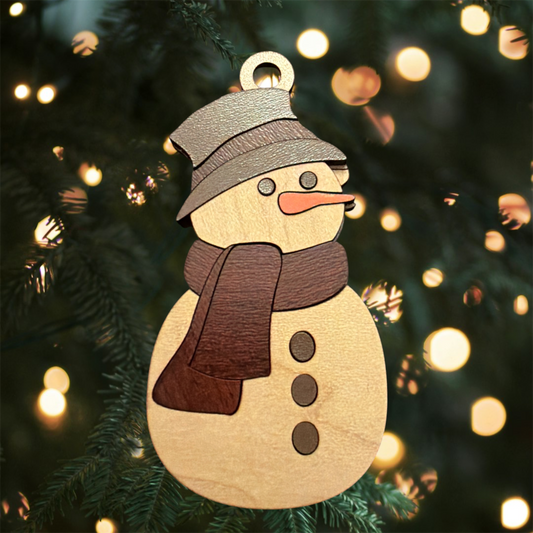 Snowman Christmas Ornament | Laser-Cut Wooden Holiday Ornament