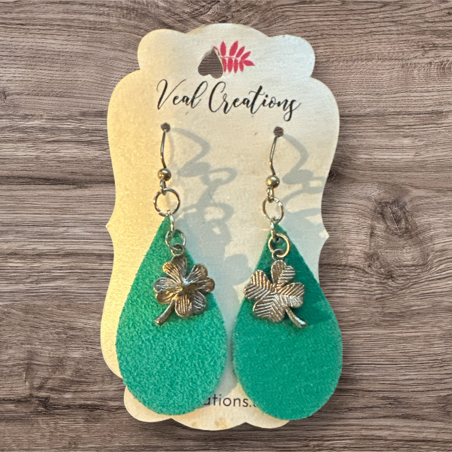 Clover Charm Teardrop Suede Leather Earrings