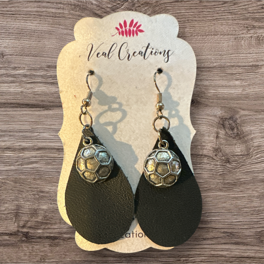 Soccer Ball Teardrop Leather Earrings