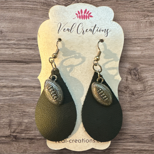 Slanted Football Teardrop Leather Earrings