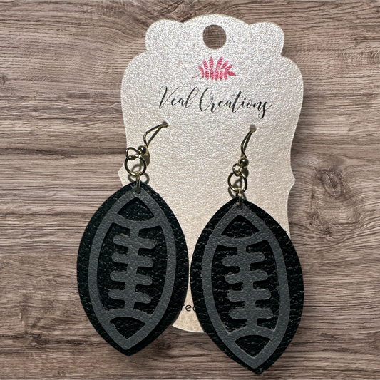 Black & Silver Die Cut Football Leather Earrings