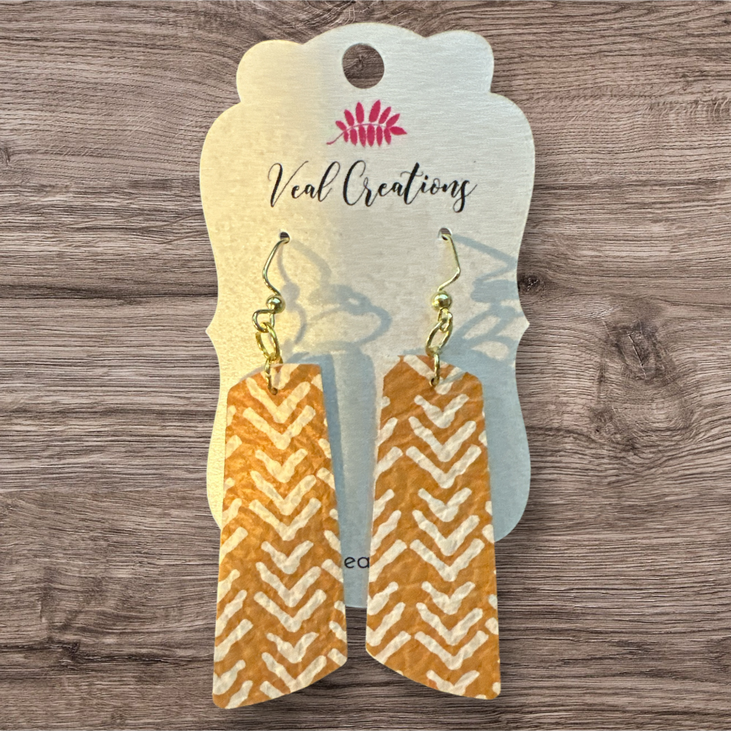 Orange and White Chevron Bar Leather Earrings