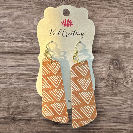 Orange and White Geometric Bar Leather Earrings