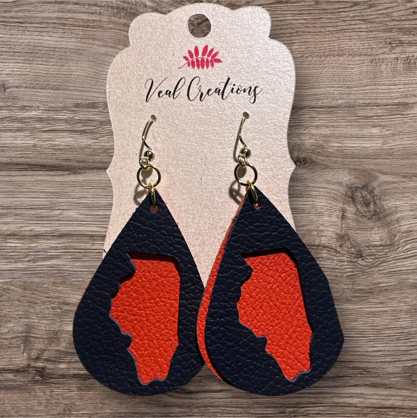 Illinois Orange & Blue Teardrop Leather Earrings