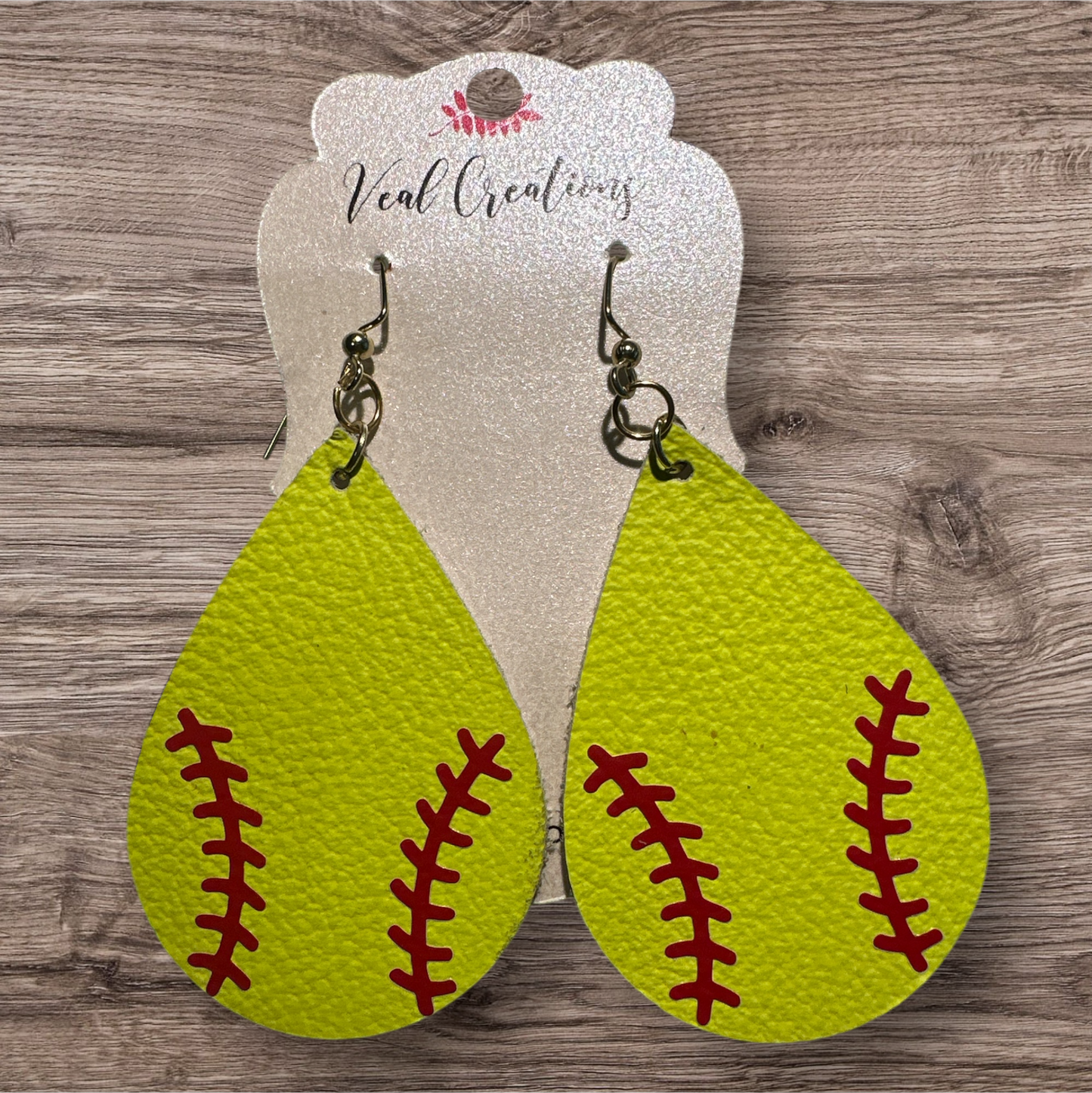 Softball Teardrop Leather Earrings - Made to order