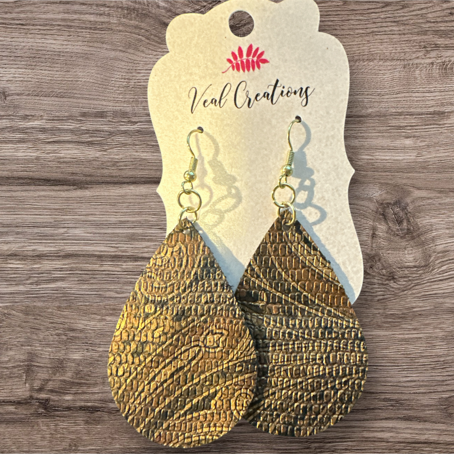 Brown & Gold Paisley Teardrop Leather Earrings - Boho Chic, Lightweight, Stylish Accessory