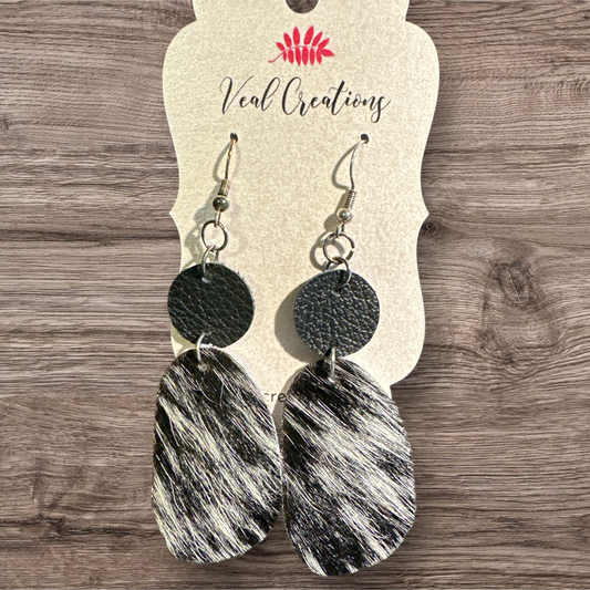 Black & White Hair on Dangle Leather Earrings