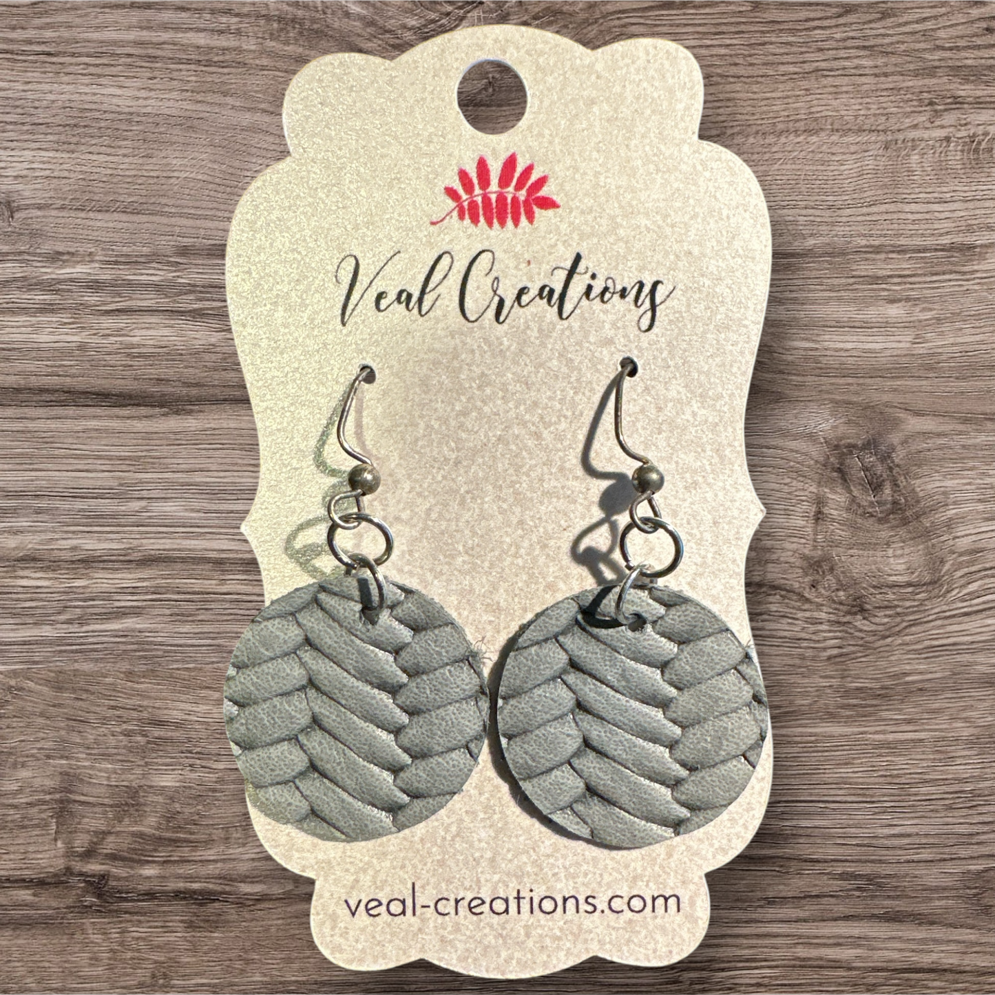 Round Gray Braided Leather Earrings