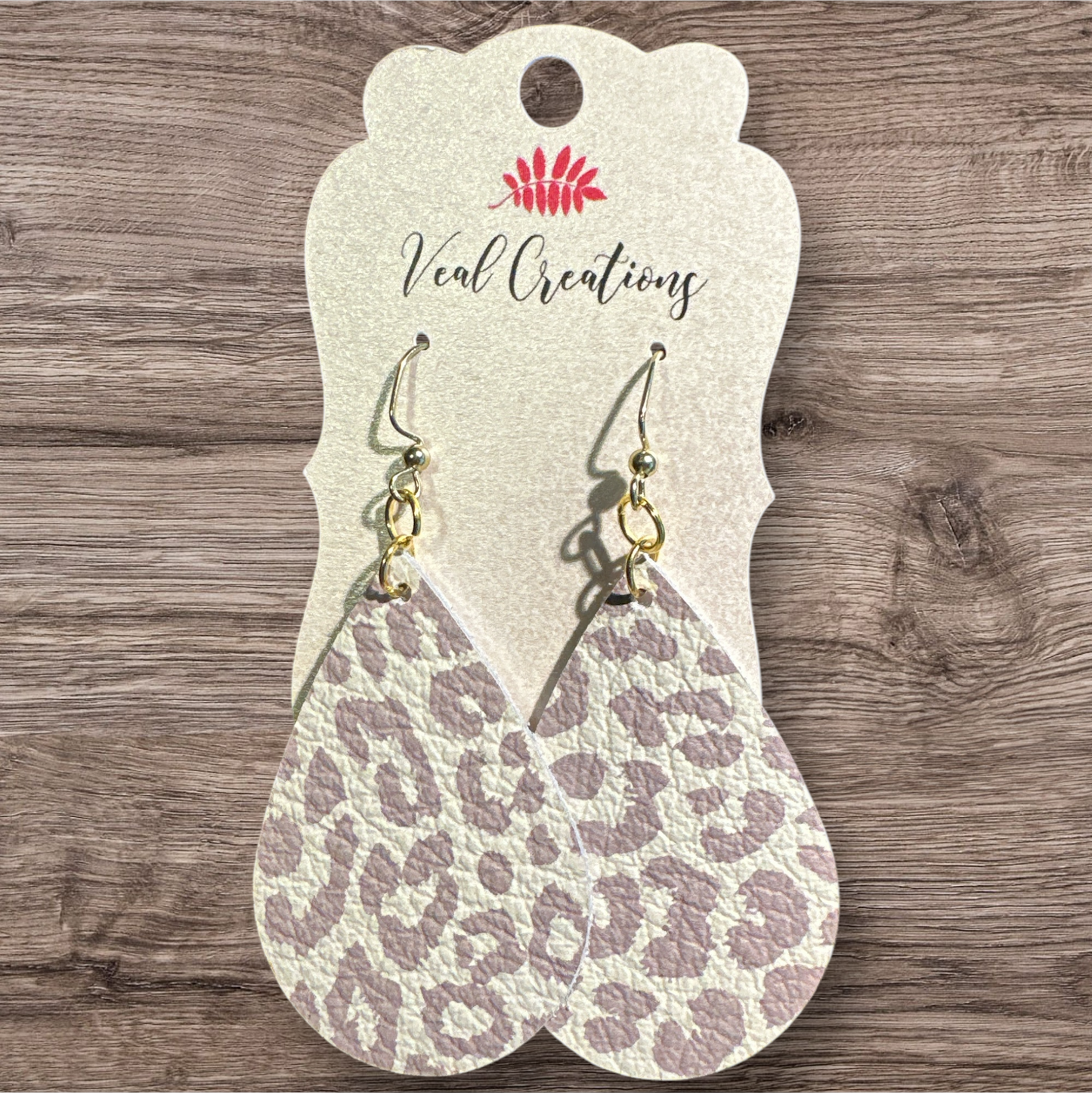 Gray Leopard Print Teardrop Leather Earrings