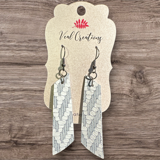 Silver & White Chevron Bar Leather Earrings