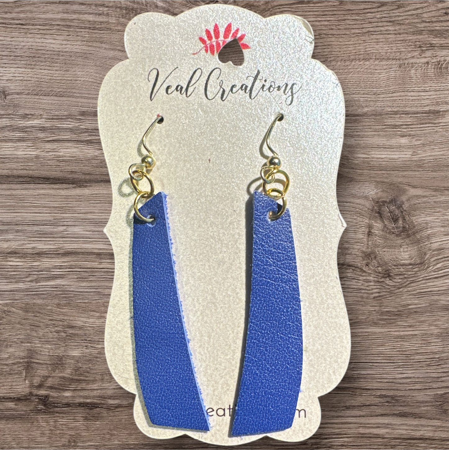 Blue Slanted Bar Leather Earring