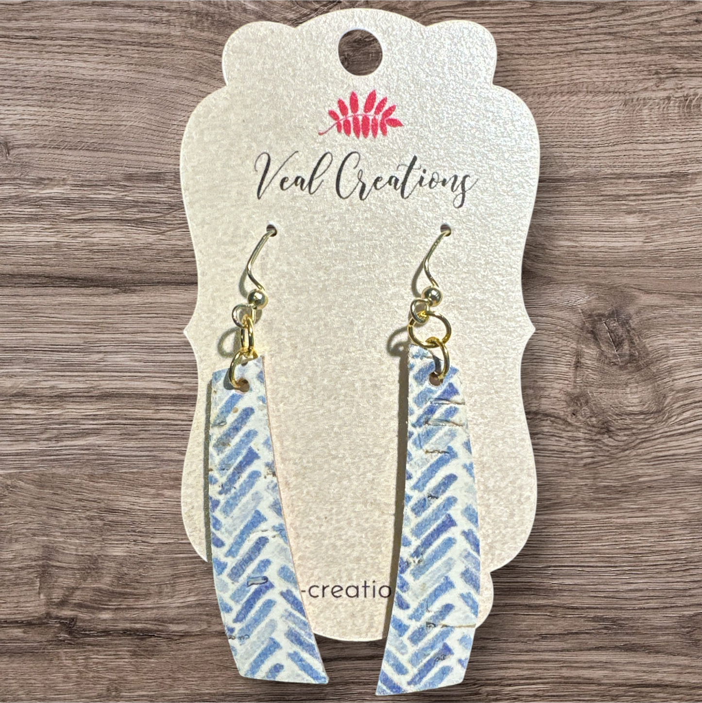 Blue & White Chevron Slanted Bar Leather Earring