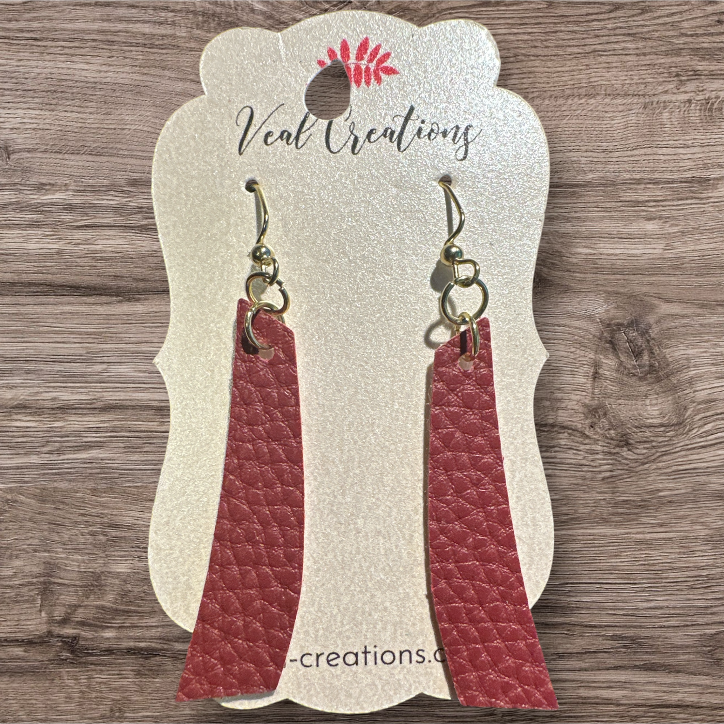 Dark Red/Maroon Chevron Slanted Bar Leather Earring