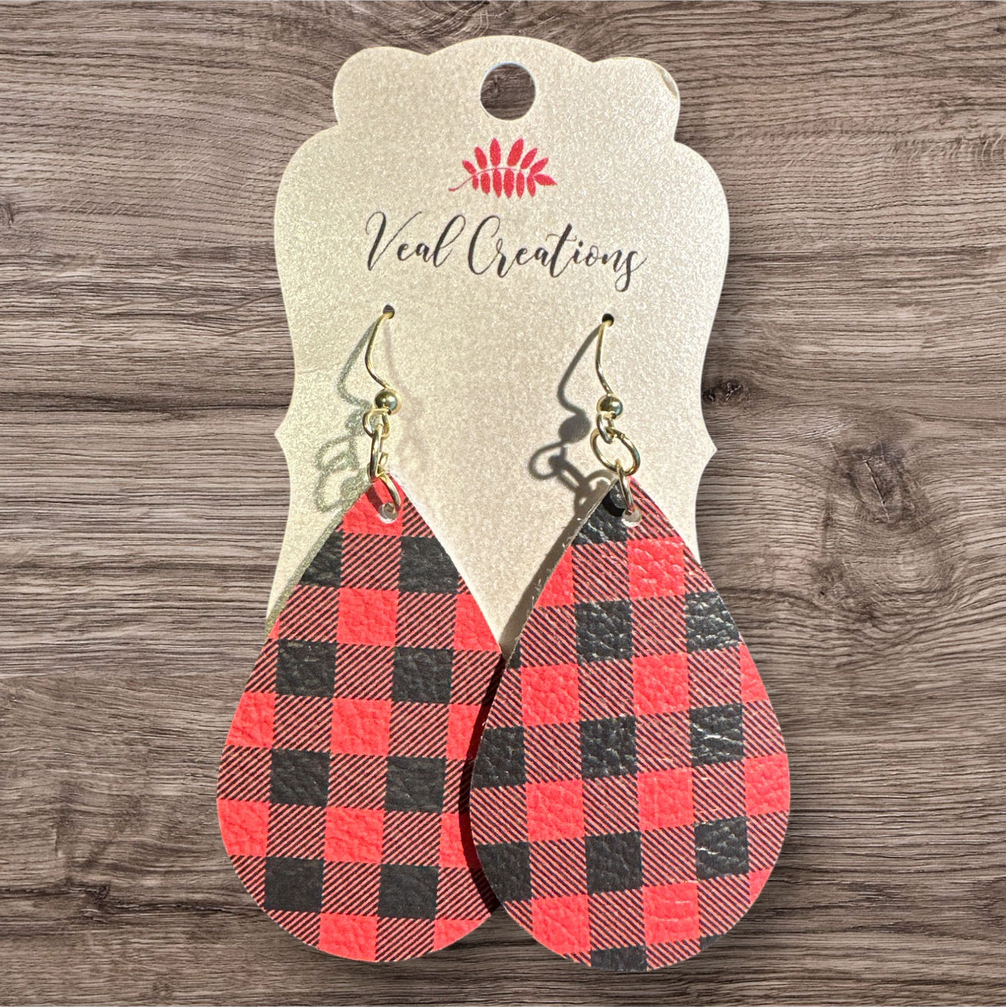 Red Buffalo Teardrop Leather Earrings