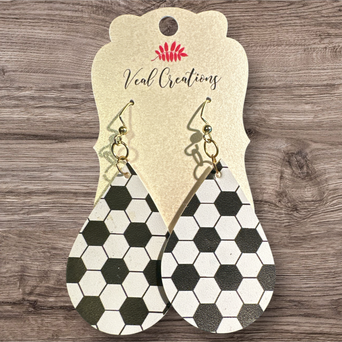 Soccer Faux Leather Teardrop Earrings