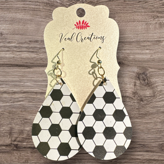 Soccer Faux Leather Teardrop Earrings