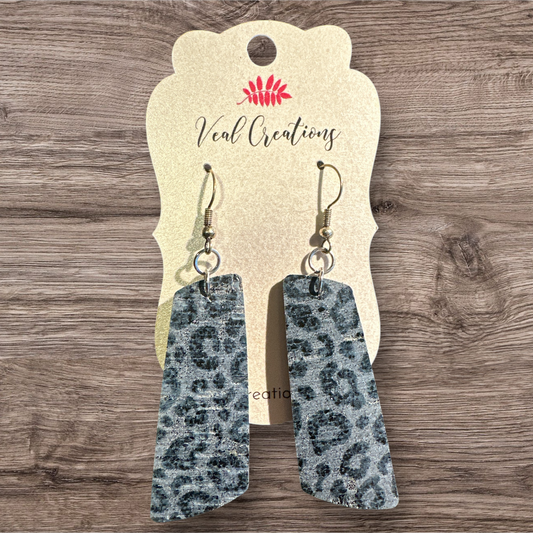 Black & Gray Leopard Bar Leather Earrings