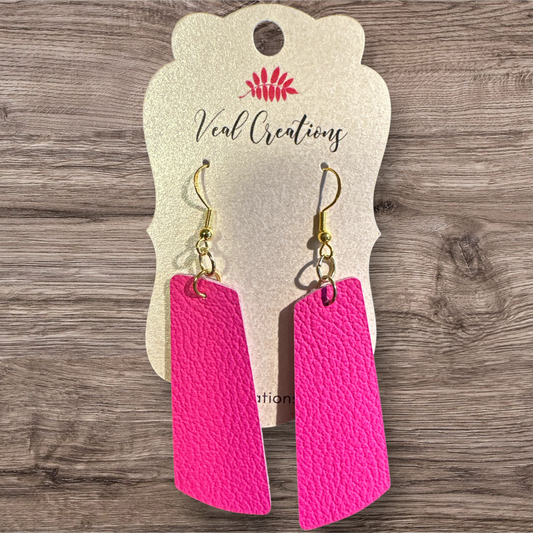 Hot Pink Leather Bar Earrings