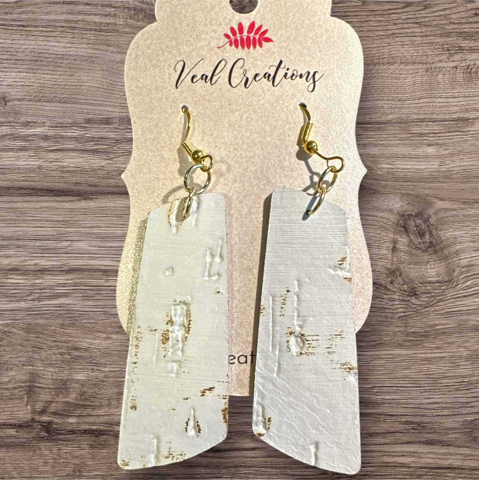 White with Gold Flex Bar Leather Earrings – Veal Creations