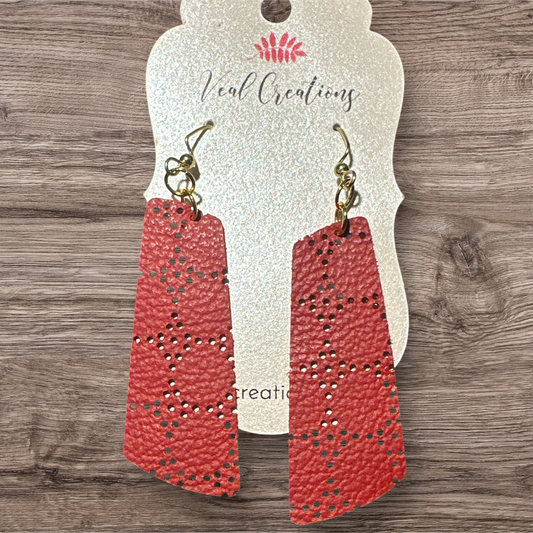 Red Pierced Bar Leather Earrings