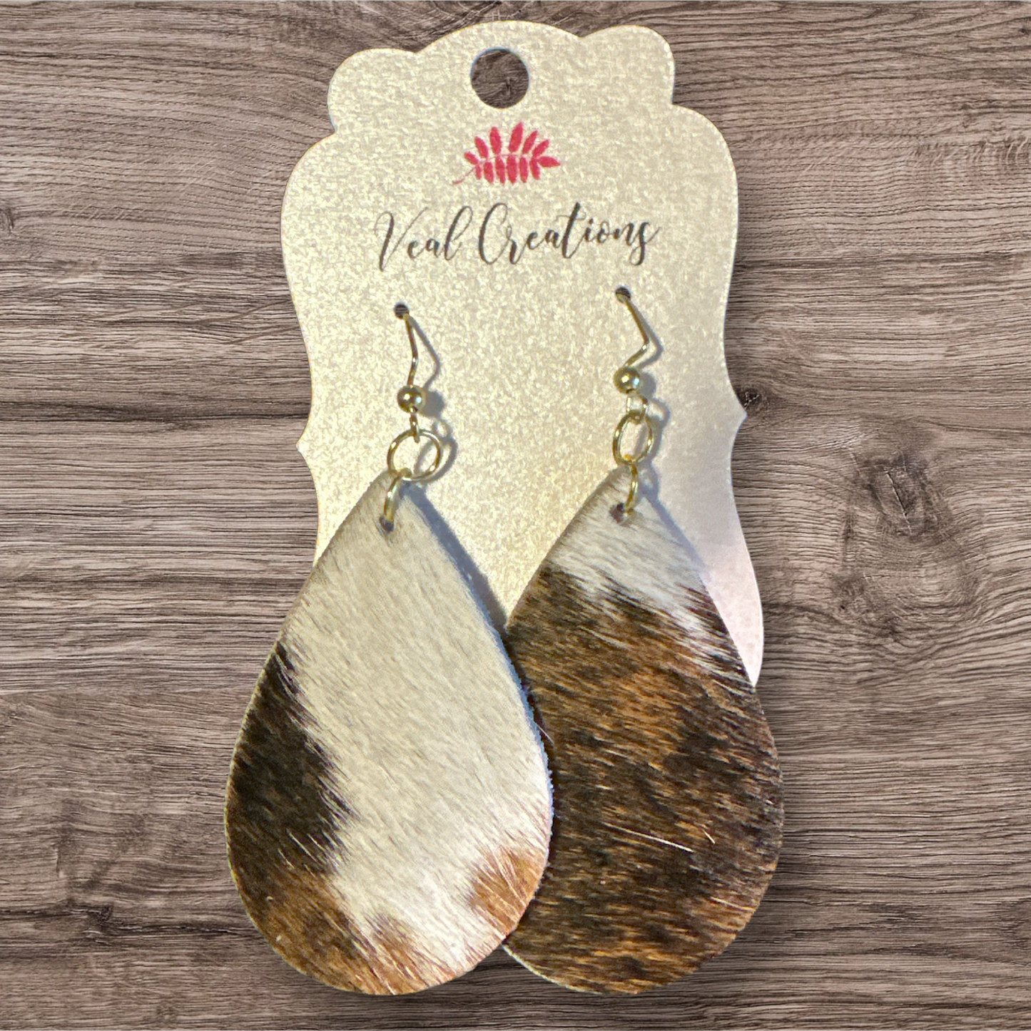 Black, Brown & White Hair On Teardrop Leather Earrings