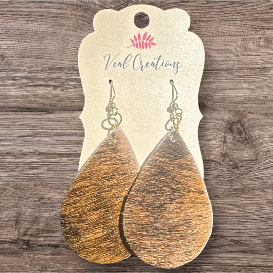 Black & Brown Hair On Teardrop Leather Earrings