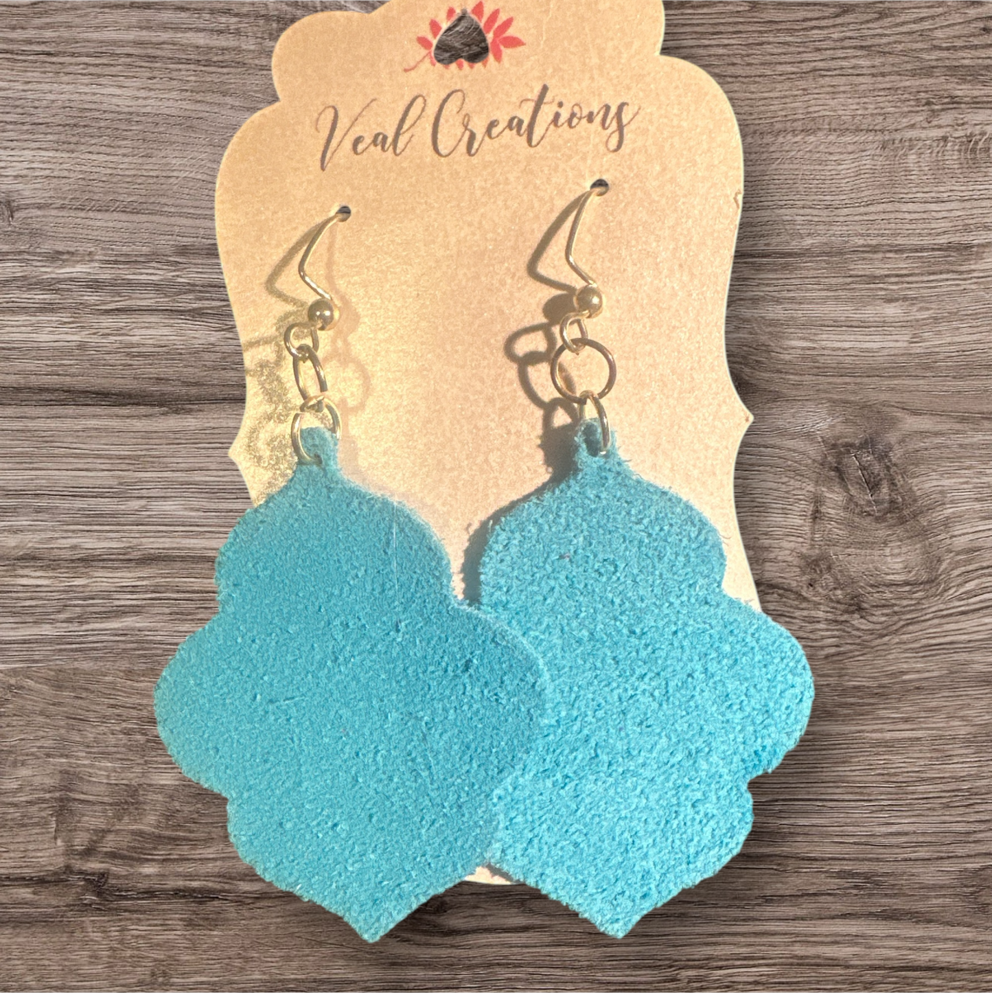 Aqua Blue Scalloped Leather Earrings