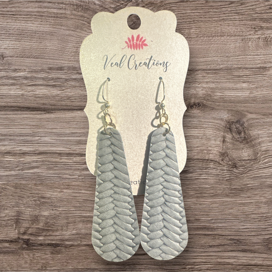 Oval Drop Braided Gray Leather Earrings