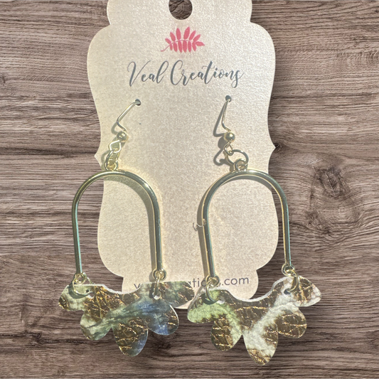 Floral Scallop Leather Earrings on U-Shaped Drop