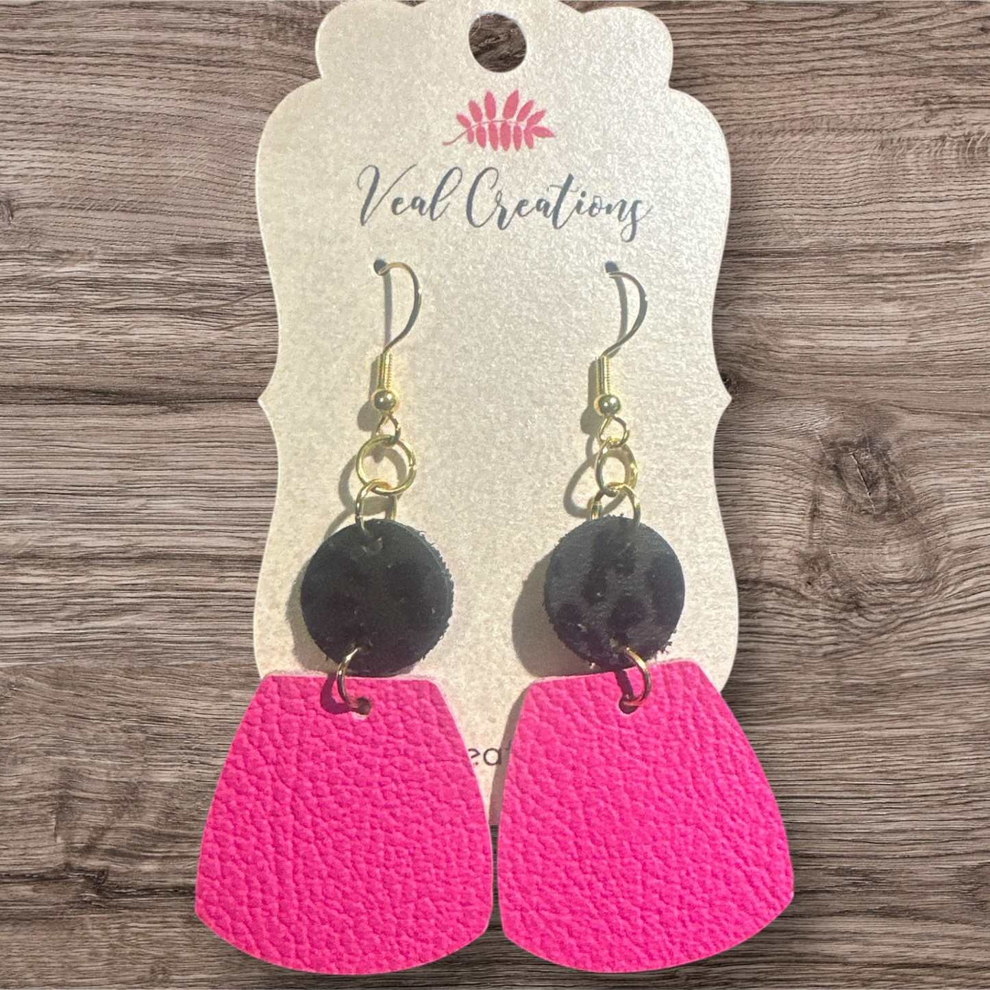 Geometric Black Leopard Circle & Hot Pink Square Earrings