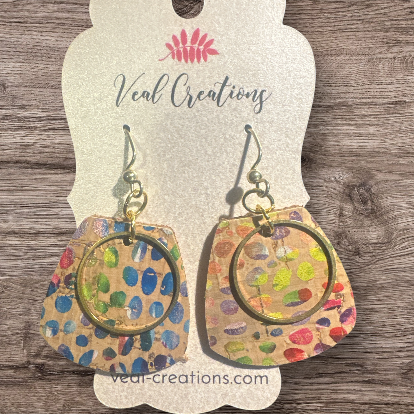 Multi-Colored D-Shape Earrings with Brass Circle Accent