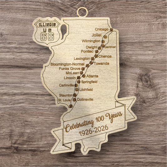 Illinois Route 66 Centennial Ornament | Celebrating 100 Years (1926–2026)