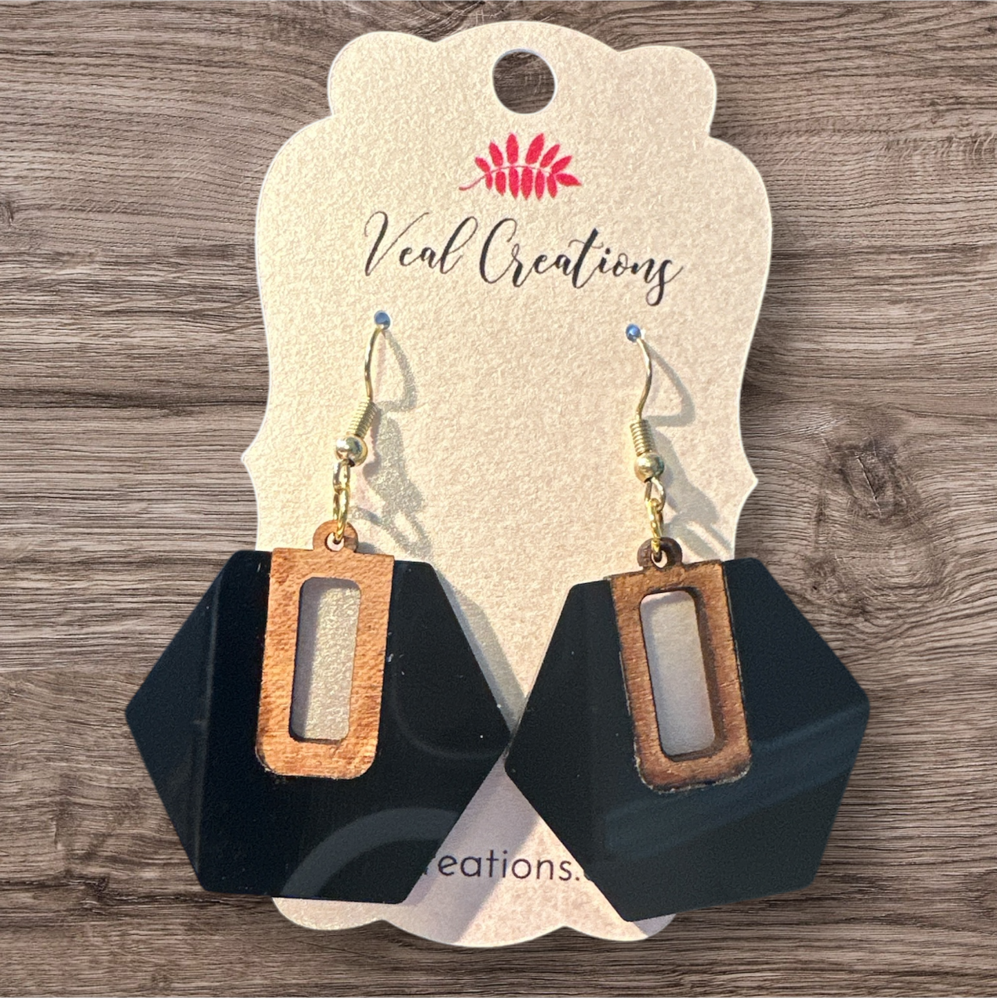 Chic & Timeless – Black Acrylic and Wood Earrings